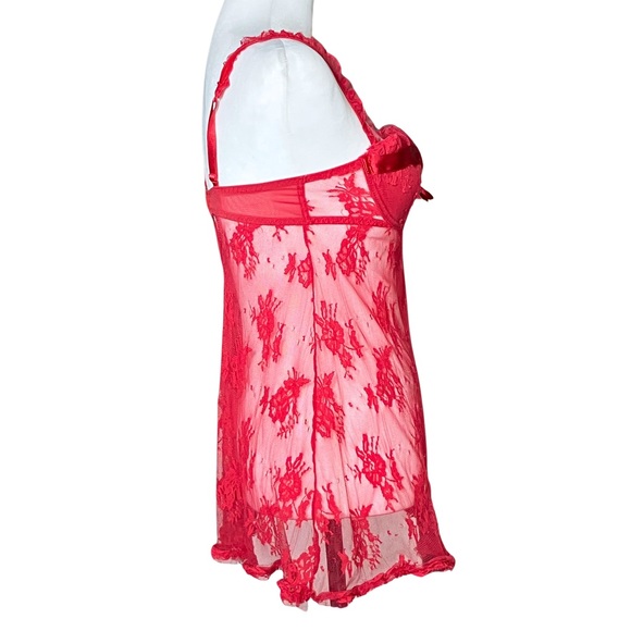 Vintage Y2K Coquette Red Sheer Lace Christmas Slip Dress. S/M. Babydoll Lingerie - Picture 5 of 9